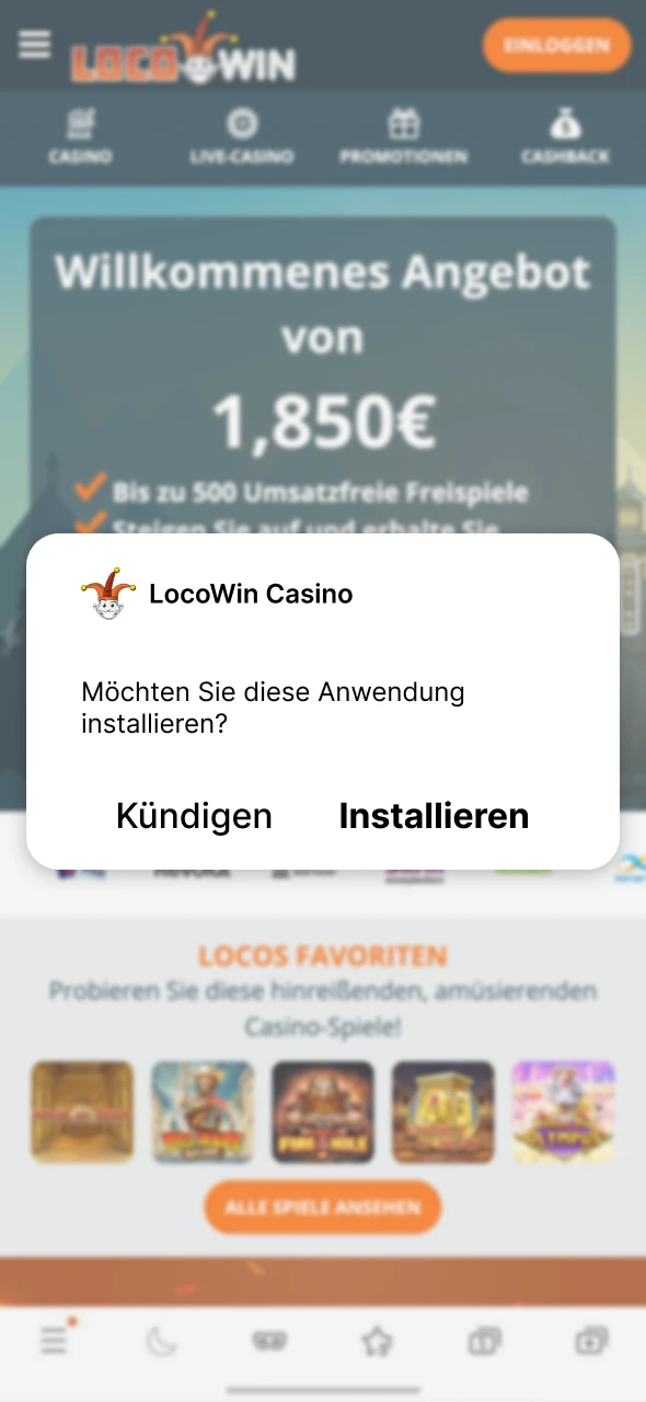 Wählen Sie die Option „App installieren“, um die Locowin-App zu entpacken.