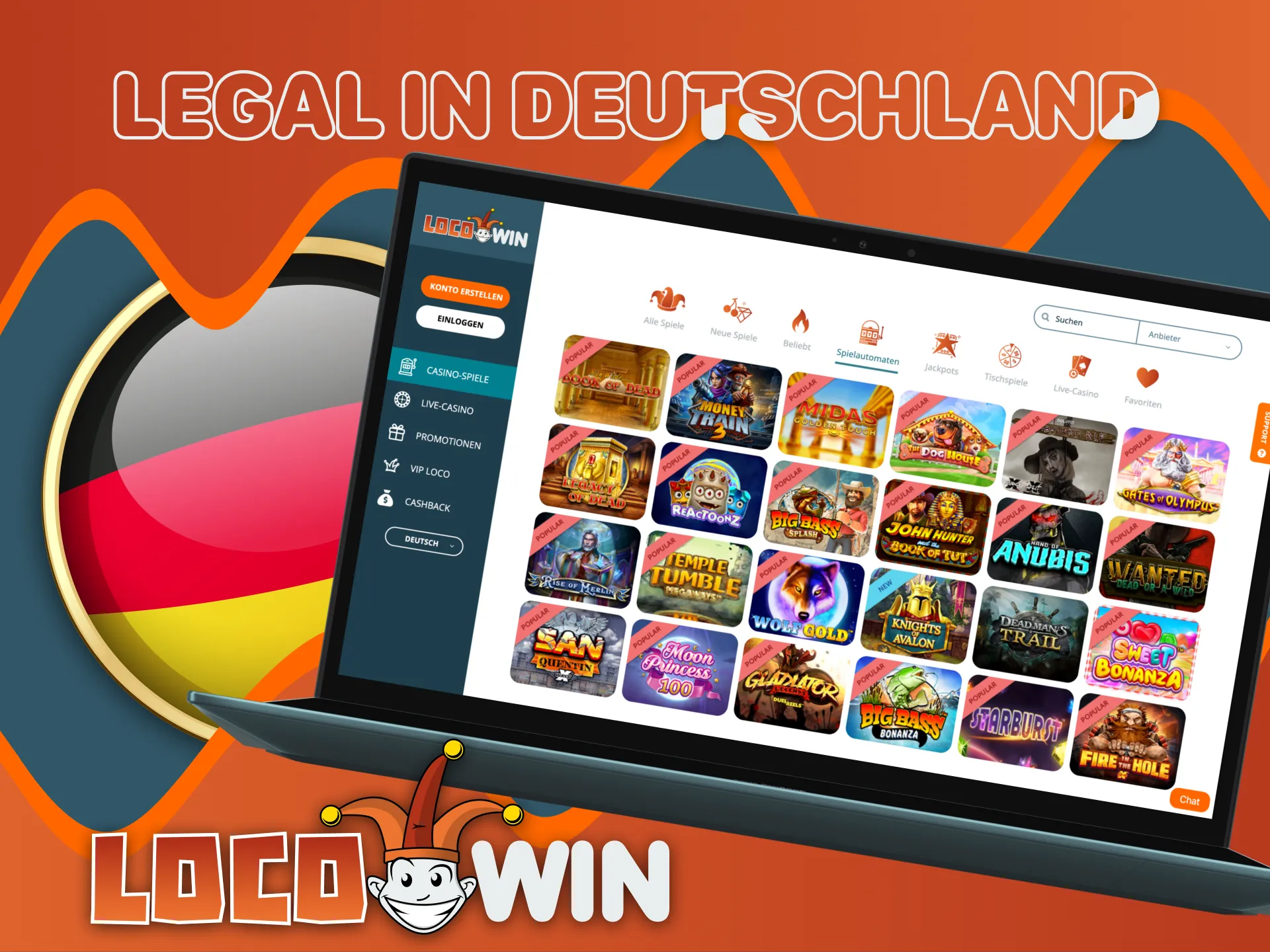 Locowin Casino bietet legale Online-Glücksspieldienste an.