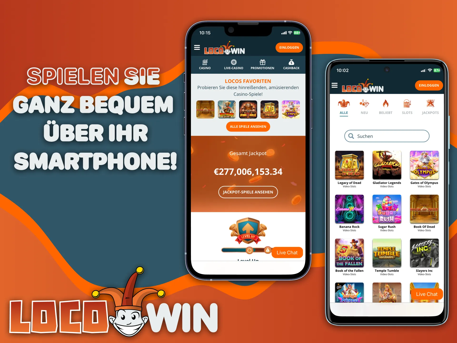 Spielen Sie LocoWin Casino von Ihrem Handy aus.