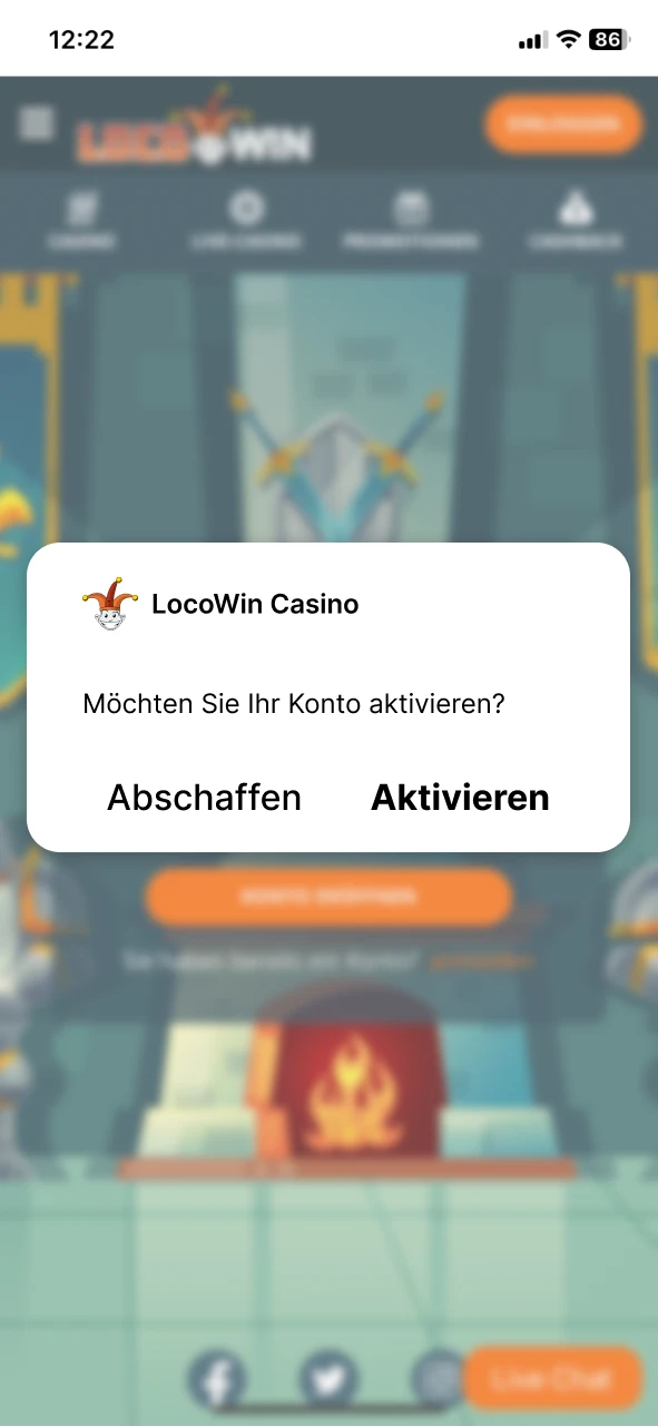 Aktivieren Sie Ihr Konto auf der Locowin-Website.